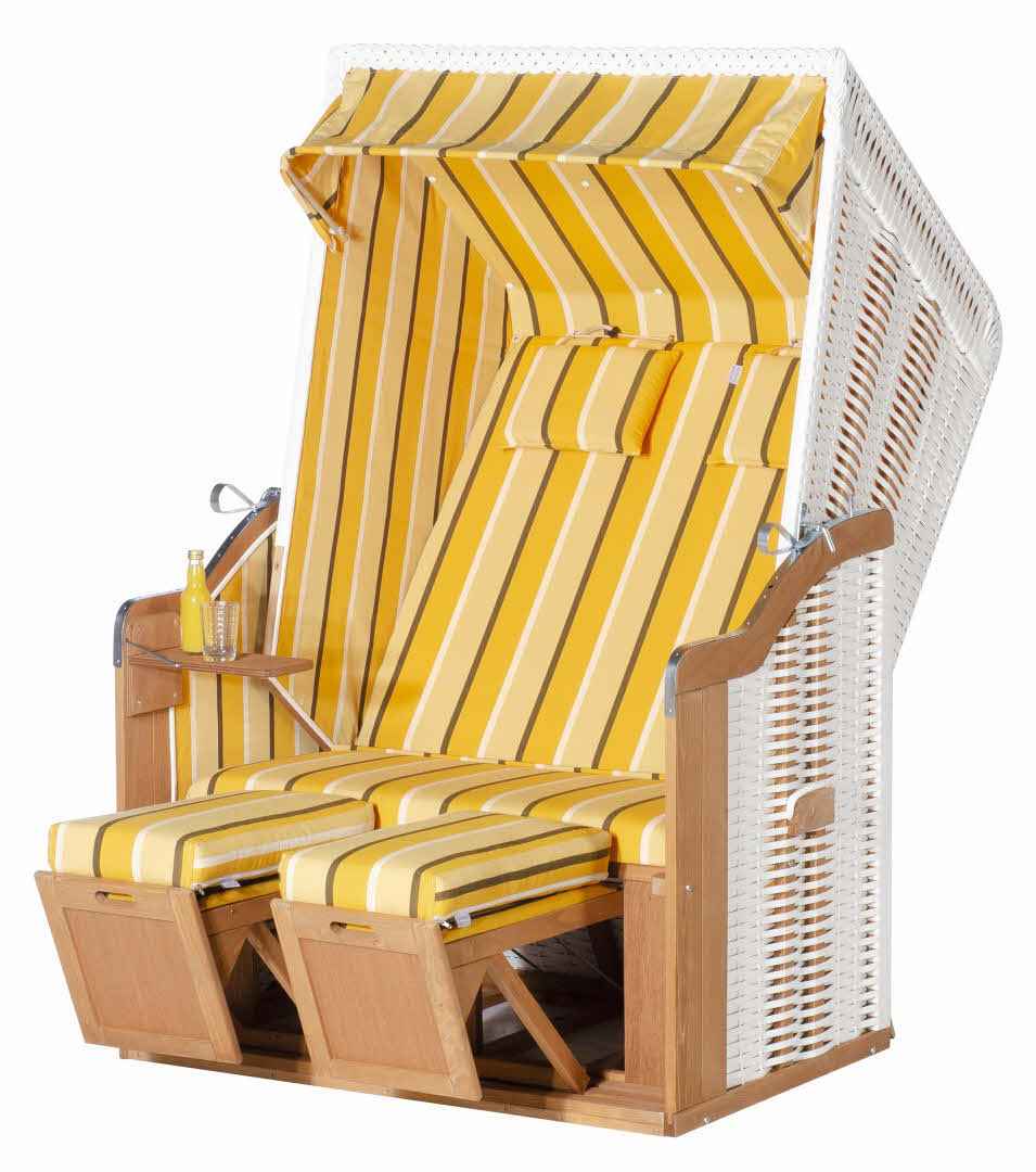 | | 2-Sitzer von Kunststoffgeflecht 50 Rustikal Sonnenpartner Halbliegemodell | weiß | Strandkorb Basic 70317502-1220